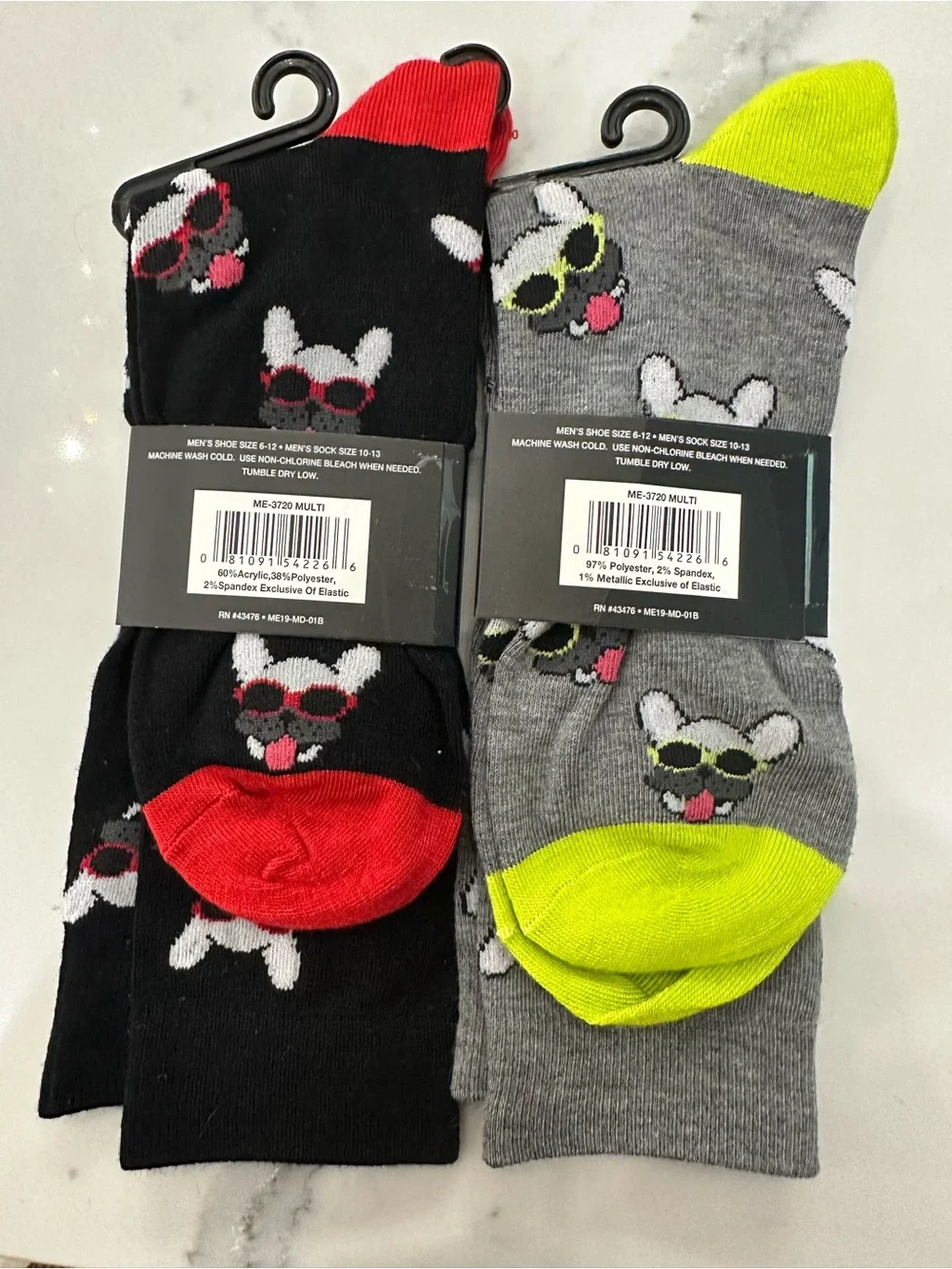 Marc Ecko Men’s Dog-Print Crew Socks - Black & Gray with Neon Accents